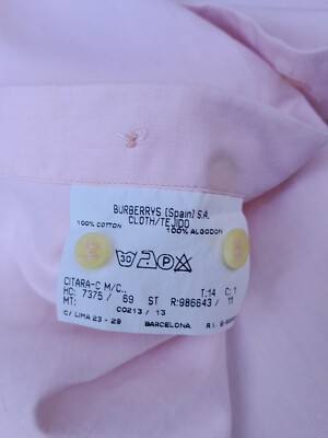 Vintage Burberry Shirt Mens 14 Pink Cotton Embroidered Pocket Logo