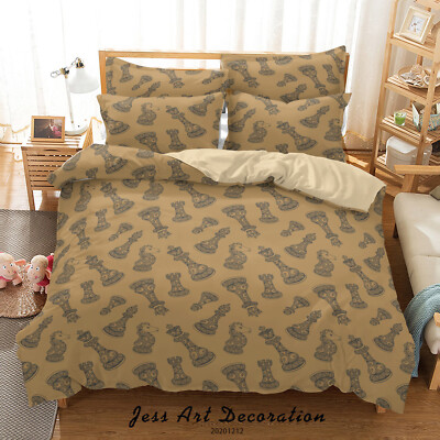 3D Chess Piece Pattern Brown Quilt Cover Set Duvet Cover Bedding Pillowcases