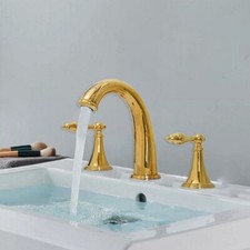 Gold Color Brass Roma Widespread Bathroom Faucet Basin Tub Sink Mixer Tap 2gf020