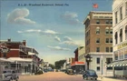 Deland Florida FL Woodland Blvd Coca Cola Rexall Drugs Linen Vintage Postcard