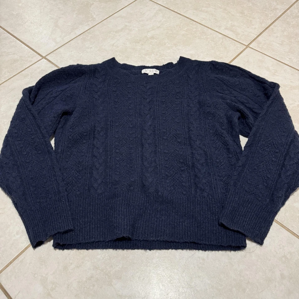 J Crew Sweater Womens Medium Navy Blue Cable Knit Alpaca Wool Blend Crewneck - Image 2 of 4