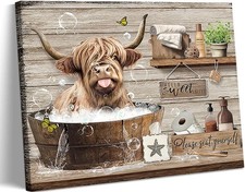 Kyiyhzp Bathroom Highland Cow Canvas Wall Art Rustic Farmhouse Cow Wall Decor...