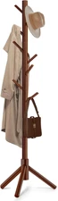 Solid Wooden Coat Rack Freestanding New Zealand Pine Coat Tree with 8 Hooks