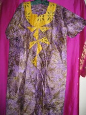 AFRICA, HAND DYED PURPLE/BLACK GARMENT W/ ORANGE TRIM, NEW, SZ.L.