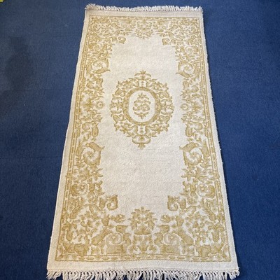 Vintage Teppich Beige Gold 6 Fuß x 3 Fuß Rechteck Quasten Sehr guter Zustand Flur Esszimmer Lounge