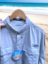 Columbia Bahama Omni Shade Gray Button Shirt Vented PFG UPF50 Mens XL NWT Read