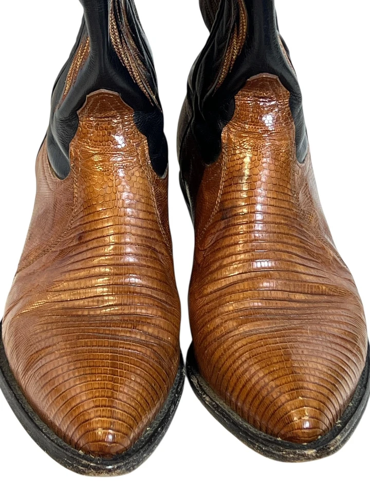 Tony Lama Boots Women's Size 8M Brown Black Lizard Western Cowboy Pointed Toe - Image 2 of 4