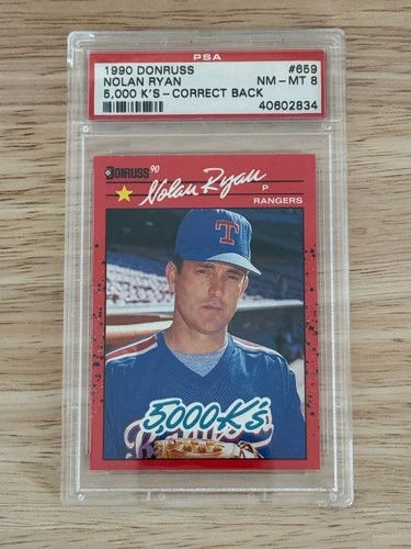 1990 Donruss Baseball Nolan Ryan 5,000 K's Correct Back Card #659 PSA 8