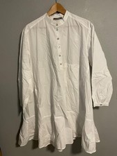 Alembika Shirt Dress Womens Large White Cotton Long Sleeve Lagenlook Artsy READ