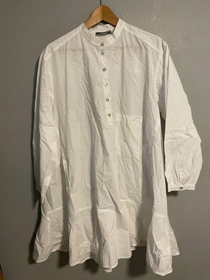 Alembika Shirt Dress Womens Large White Cotton Long Sleeve Lagenlook Artsy READ