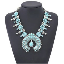 Turquoise Western Chic Bohemian Flower Pendant Necklace -Large NWT
