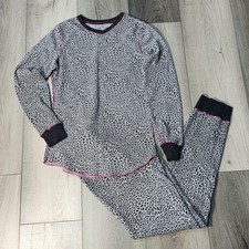 CLIMATE RIGHT by CUDDL DUDS S Gray Leopard 2-pc Thermal Lounge Pajamas PJ Set