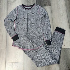 CLIMATE RIGHT by CUDDL DUDS S Gray Leopard 2-pc Thermal Lounge Pajamas PJ Set