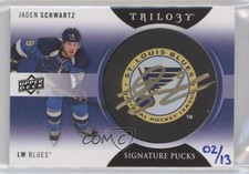 2013-14 Trilogy Signature Pucks Retro Team Logos 2/13 Jaden Schwartz Auto 4p5