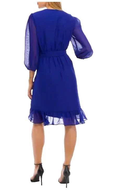Julian Taylor Dress 18W Flowy Royal Blue 3/4 Long Sleeve Ruffle Washable NEW - Image 3 of 4