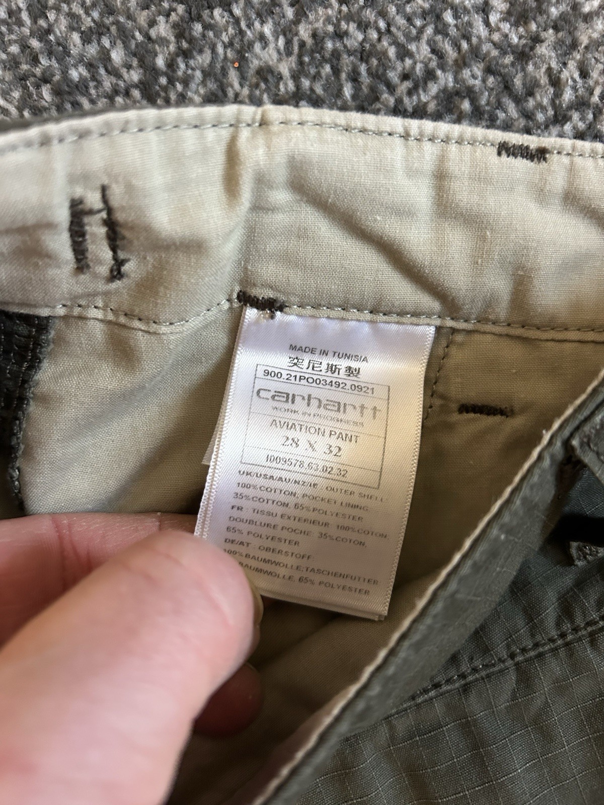 Mens Carhartt Khaki Green Aviation Pant Cargo Trousers 28x32 Ripstop thumbnail 4