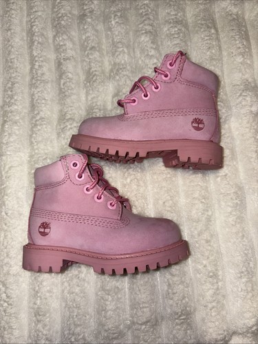 Timberland Premium Nubuck 200 Grams Combat Boots Pink Girls/Youth Size 6 - Picture 3 of 11