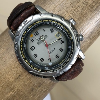 Timex Reef Gear Men Indiglo Alarm Brown Leather Quartz Analog 40mm Watch 7 1/4''