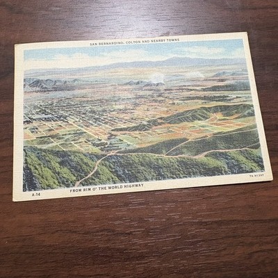 Postcard View From Rim O The World San Bernardino Colton and Nearby Towns CA