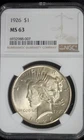 1926 Silver Peace Dollar NGC MS 63~