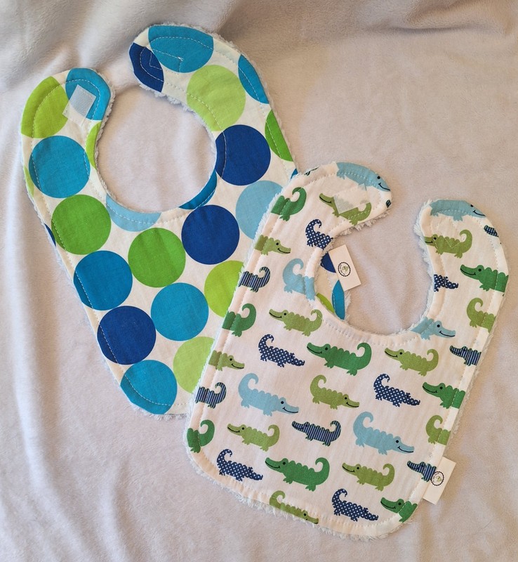 Set/2 Boutique Baby Toddler Chenille Bibs - Alligators And Dots 