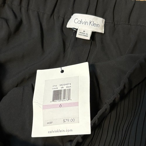 Falda plisada Calvin Klein para mujer 6 negra cintura elástica gasa fluida nueva con etiquetas - Imagen 6 de 15