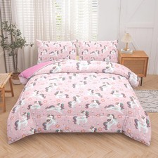 Girls Unicorn Comforter Set Twin 68x86 Inch , 2 Piece Cute Pink Purple Unicor...