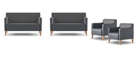 Arbeitszimmer-Set 4Tlg 2X S-Sitzer 2X Sessel Schwarz Einfarbig Modern