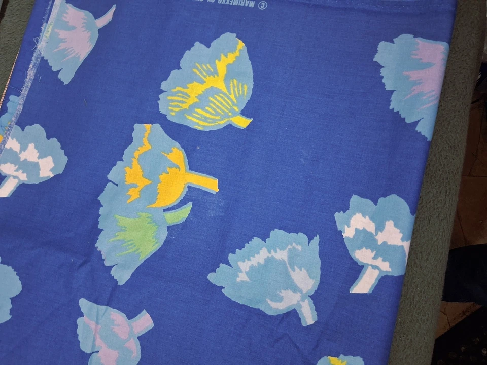 Traje de tela vintage Marimekko Suitsuke Fujiwo Ishimoto textil 1997 Finlandia raro Foto 4 de 4