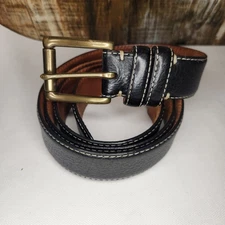 Cole Haan Vintage Black Pebbled Leather Dress Belt Mens 42 Solid Brass Buckle