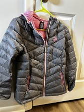 Gerry Girls Gray Heather Puffer Jacket Lightweight Hooded Full Zip Size L 14/16