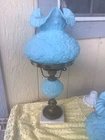 VTG. Fenton Light Blue Satin “ Poppy” Gone With The Wind”Desk/Table Lamp 21”Tall