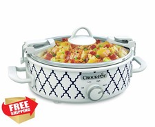 Crock-Pot 2.5 Qt Small Casserole Slow Cooker White Blue Compact