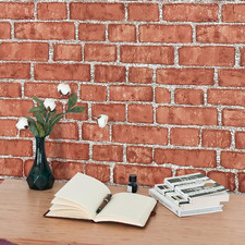 Red Brick Peel and Stick Wallpaper 3D Faux Brick Contact Paper for Cabinets/Draw