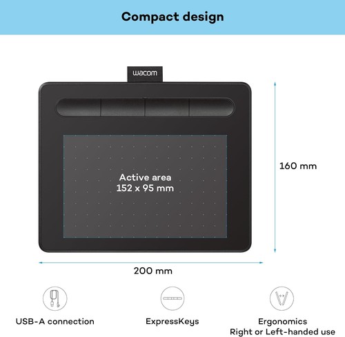 Wacom Intuos S Black – Drawing Tablet with Pen, Stylus Battery-free & Pressure-s - Photo 3/6
