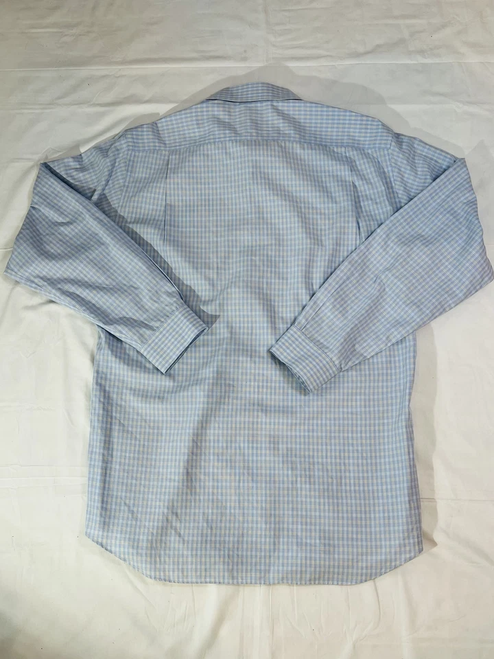 Paul Fredrick Shirt Mens 17.5 36 Blue Plaid Trim Fit Button Down 100% Cotton - Image 2 of 4