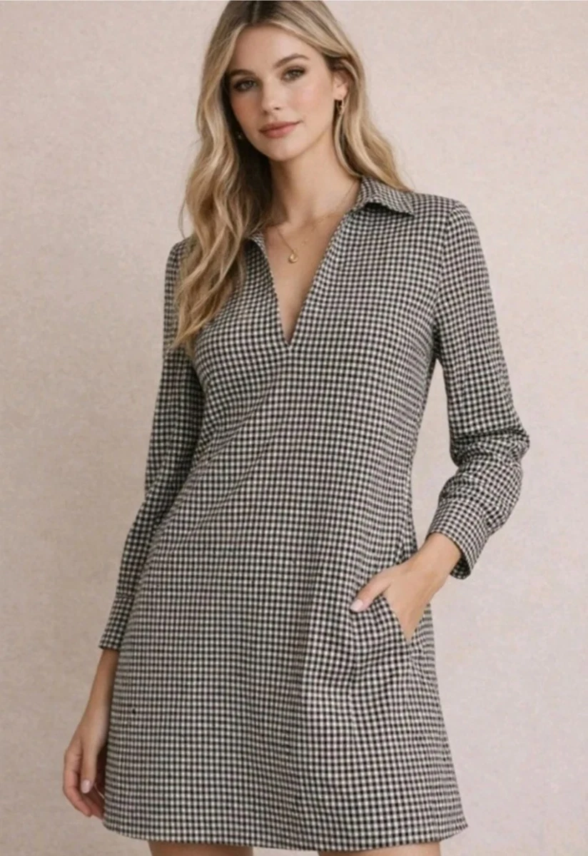 black and white gingham dress zara NEW Zara Check Plaid Black & White Gingham Fitted Ruched Sleeveless Dress sz M