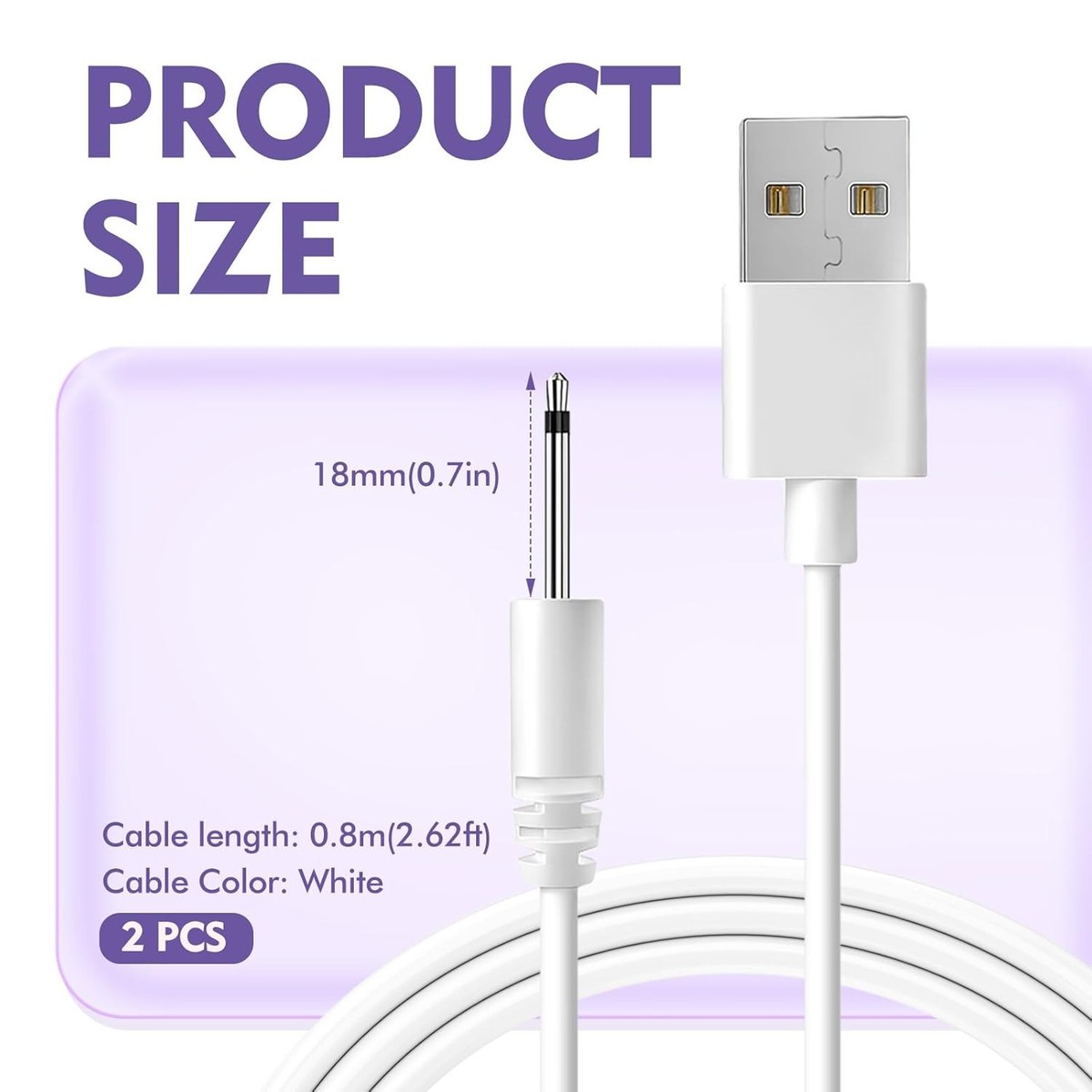 2 Pack Vibrator Charger USB to DC 2.5mm Fast Charging Cable Wand Adult Toys...  | eBay