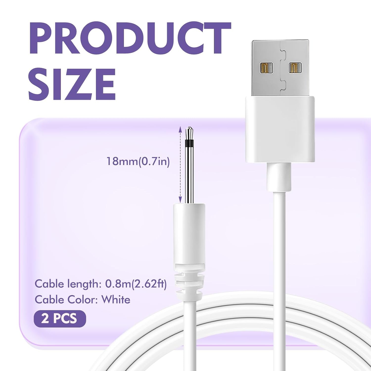 2 Pack Vibrator Charger USB to DC 2.5mm Fast Charging Cable Wand Adult Toys... 