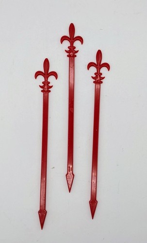 Vintage Set Of 3 Fleur de Lis GARNISH PICK / SWIZZLE STICK Red - Picture 1 of 3