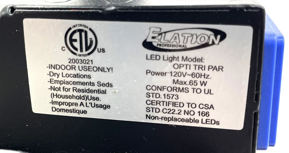 Elation Opti Tri Par LED RGB DMX Stage Light w/ Power Cable - Sanded Case - Image 4 of 4