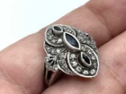 Vintage 925 Sterling Silver Real Sapphire Gemstone & CZ Cluster Ring - Size 7