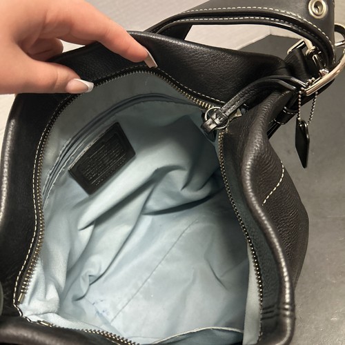 VTG Coach Black Leather Purse Handbag Pebbled Shoulder Bag Purse Silver F15064 - Picture 13 of 15