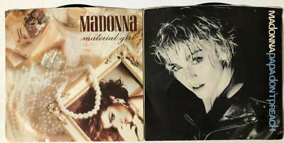 Madonna Papa Don't Preach, Material Girl 45 Rpm Lot Of 2, Vinyl Vg+ 
