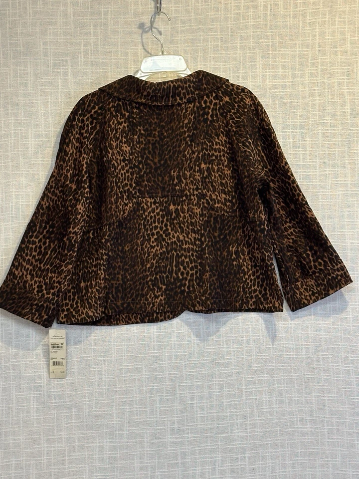 Elementz Brown Jacket Coat Leopard Print Size X-Large Button 3/4 Sleeve New - Image 2 of 4