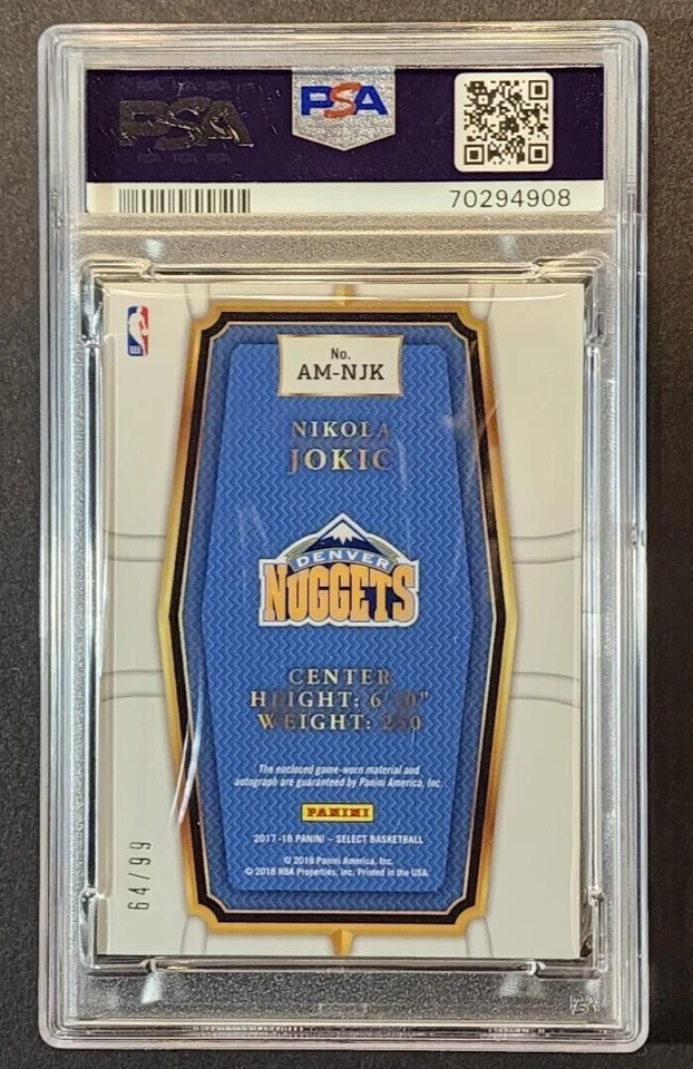 2017 Panini Select Nikola Jokic Auto Patch 64/99 PSA 8 - Image 2 of 2