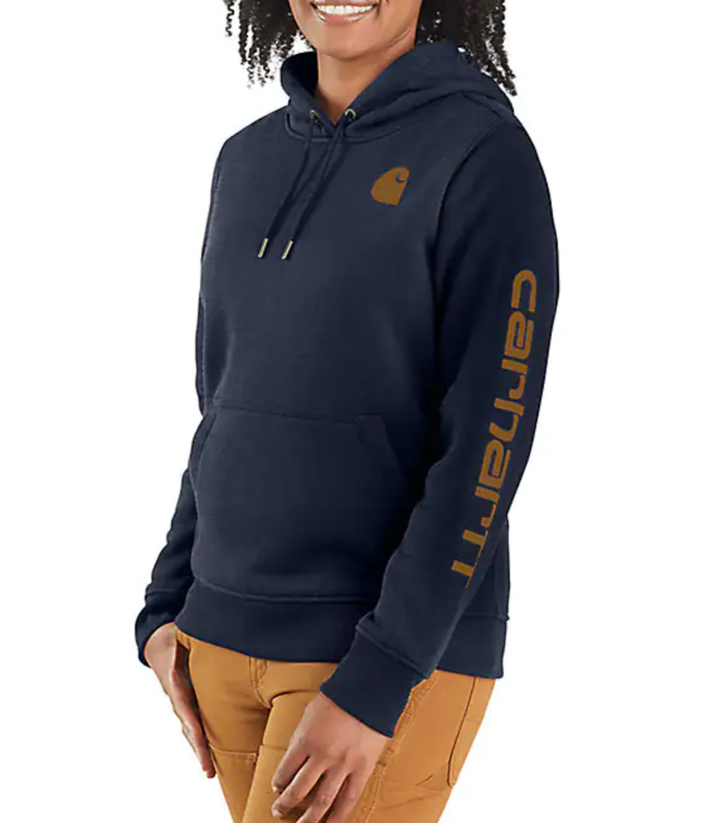 New CARHARTT W's Relaxed fit Midweight Logo Hoodie 1X Navy blue