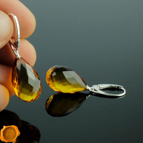 Cognac Baltic Amber Teardrop Silver Large Gemstone Lever Back Earrings Women's - Picture 3 of 4