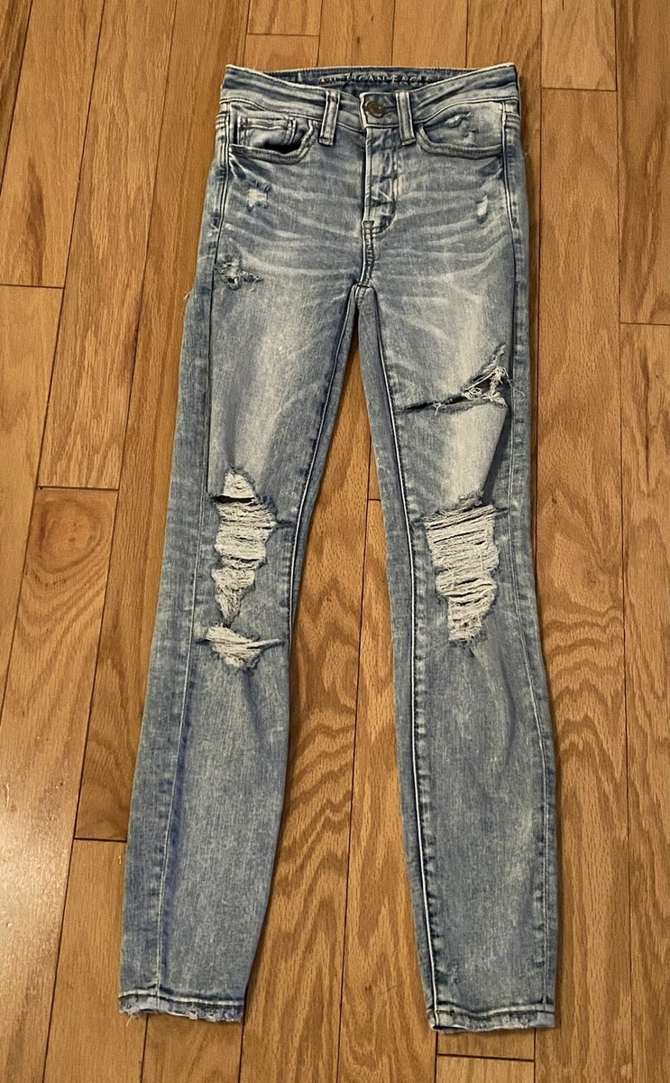 American Eagle Super Hi-Rise JEGGING Distressed Jeans Size 00 Next