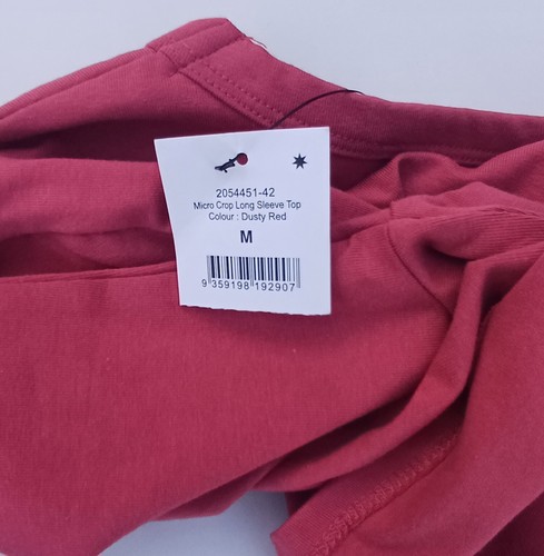Cotton On Micro Crop Long Sleeve Medium size (M) Dusty Red Cotton Elastane NEW - Afbeelding 8 van 10